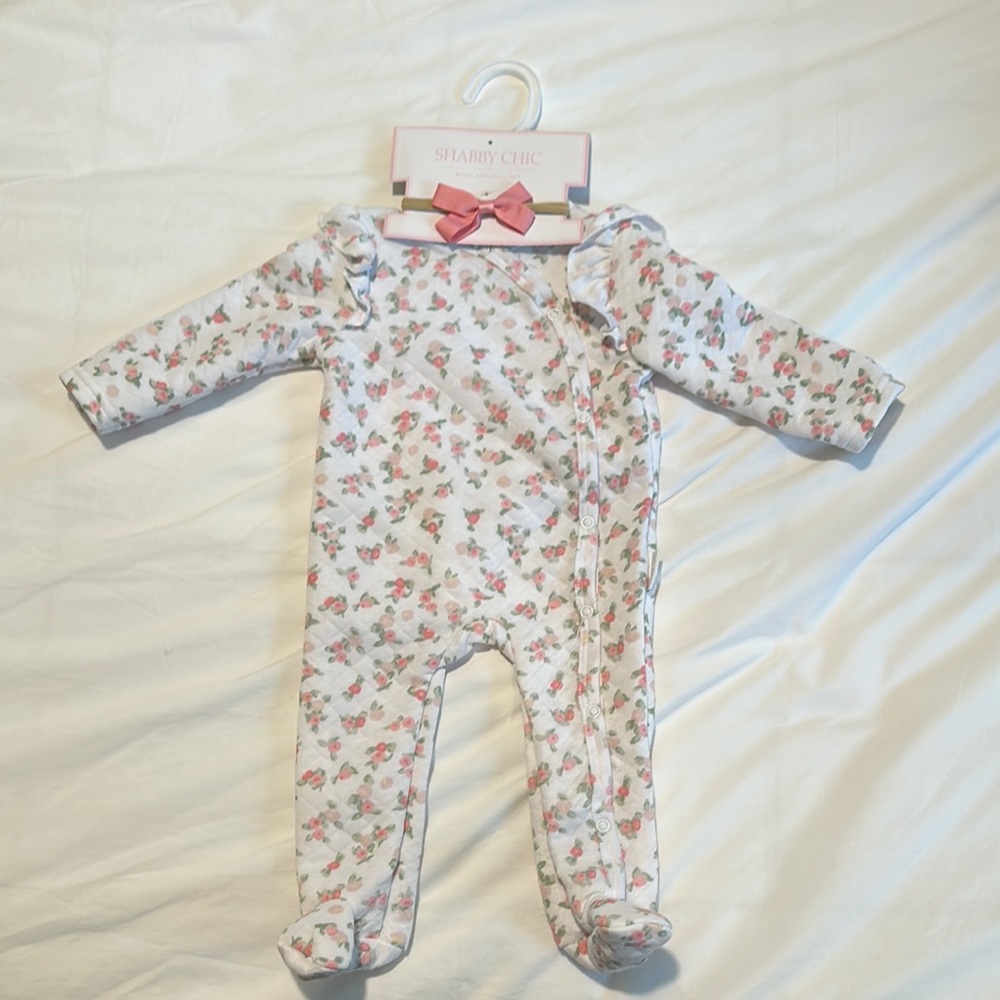 Shabby Chic Floral Print Kids One Piece - White